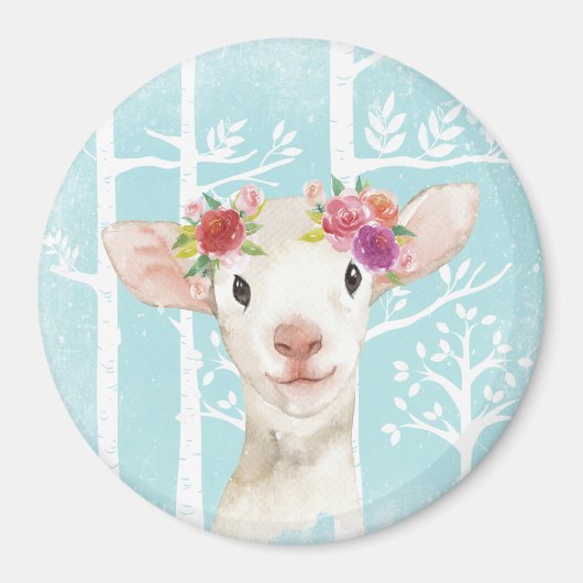 Happy Animal with Blume in Blue Forest Sheep Magnet (Vorne)