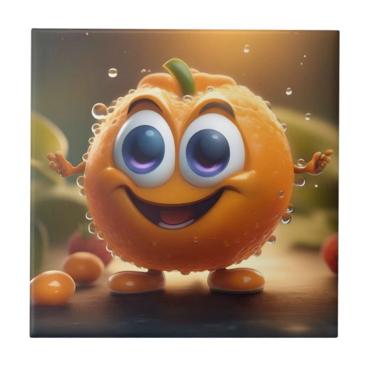Happy Animated 3d Orange, Fliese (Vorderseite)