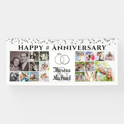 Happy Anniversary 18 Foto Collage Custom Silver Banner (Horizontal)