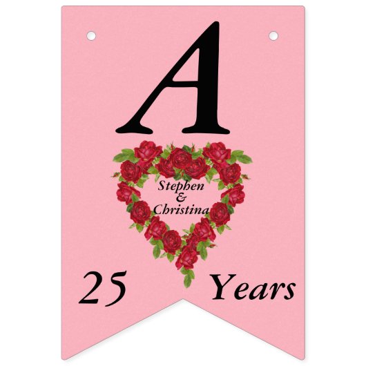 Happy Anniversary 25 Jahre Rote Rose Herzkranz Wimpelkette (Zweite Fahne)