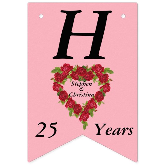 Happy Anniversary 25 Jahre Rote Rose Herzkranz Wimpelkette (Erste Fahne)