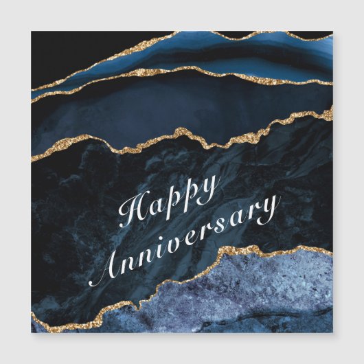 Happy Anniversary - Agate Navy Blue Gold Edelstein Magnetkarte (Vorderseite)