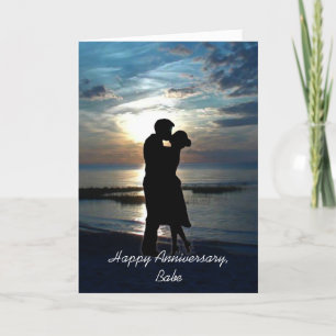 Happy Anniversary Babe, Couple Kissing on Beach Karte