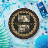 Happy Anniversary Black & Gold Personalisiert Plat Pappteller (Party)