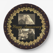 Happy Anniversary Black & Gold Personalisiert Plat Pappteller (Vorderseite)