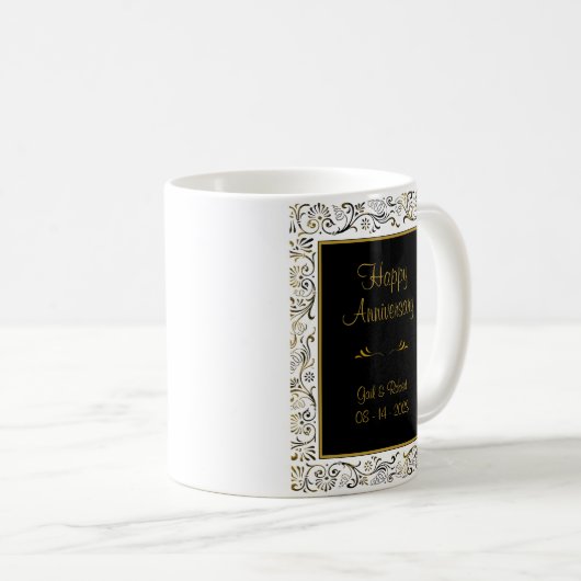 Happy Anniversary Black Gold White Coffee Tasse (VorderseiteRechts)