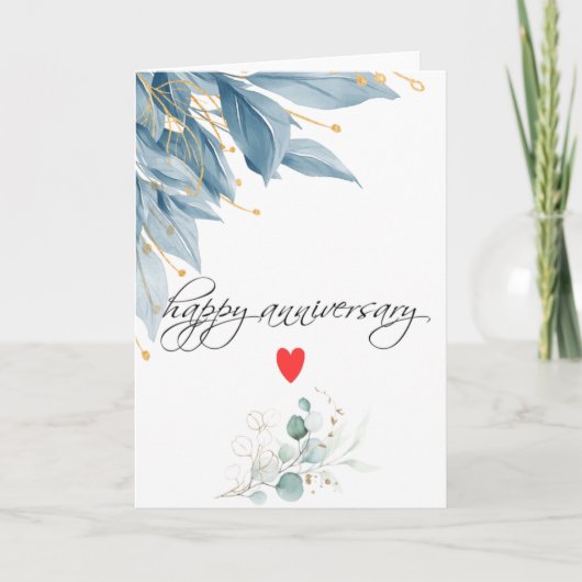 Happy Anniversary Blue Floral Karte (Vorderseite)