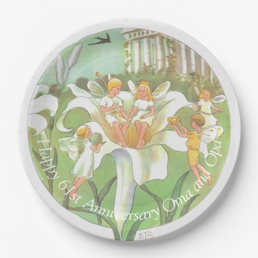 Happy Anniversary Blume Fairy Party Plate Pappteller (Vorderseite)