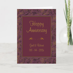 Happy Anniversary Burgundy Gold Karte
