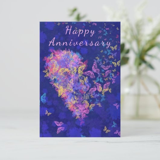 Happy Anniversary Card Butterfly Herzromantik Karte (Stehend Vorderseite)