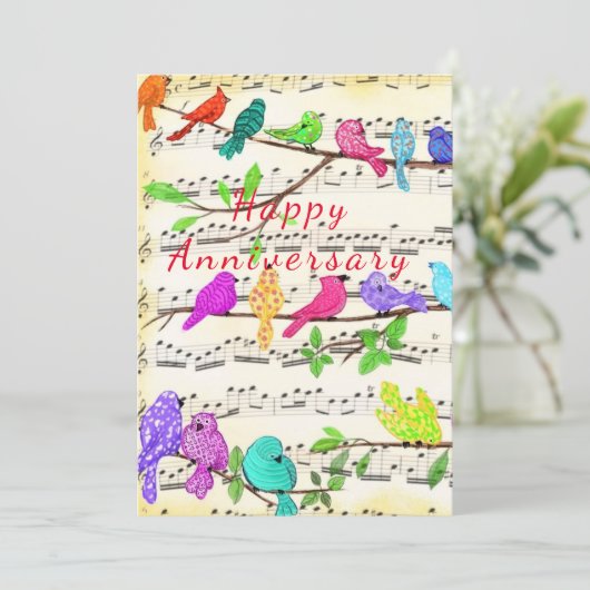Happy Anniversary Card Colorful Musical Niedlich B (Stehend Vorderseite)
