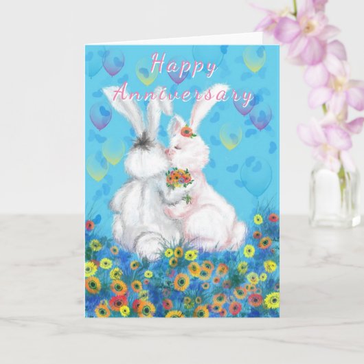Happy Anniversary Card Couple Bunny Liebe Kiss Karte (Orchidee)