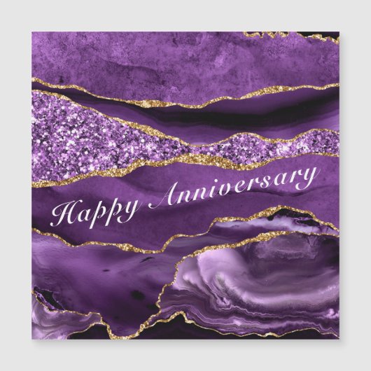 Happy Anniversary Card Gate Lila Violet Gold Magnetkarte (Vorderseite)