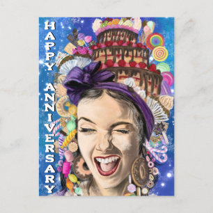 Happy Anniversary Card mit Happy Woman - Funny Postkarte