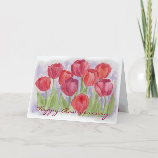 Happy Anniversary Card Red Tulips Karte (Vorderseite)