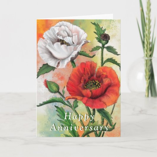 Happy Anniversary Card Red White Poppy Blume Karte (Vorderseite)