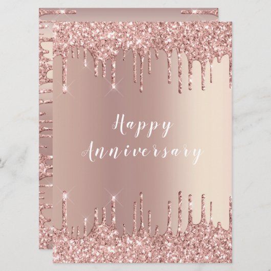 Happy Anniversary Card Rose Blush Glitzer Tropfen (Vorne/Hinten)