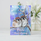 Happy Anniversary Card Sparrows Couple im Winter Karte (Stehend Vorderseite)