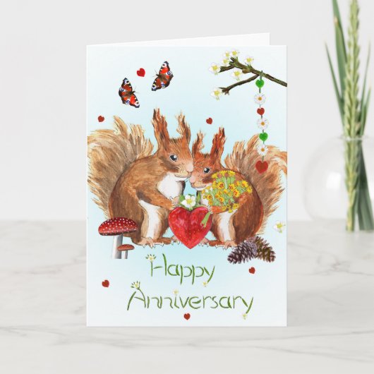 "Happy Anniversary" card with cute squirrels Karte (Vorderseite)