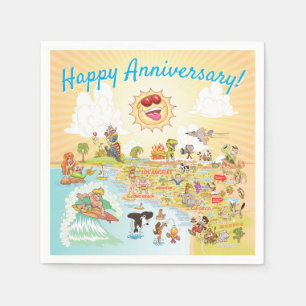 Happy Anniversary Cartoon California Paper Napkin Serviette