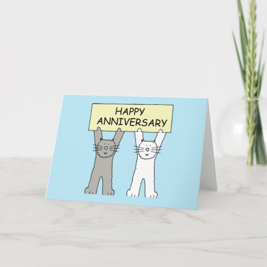 Happy Anniversary Cartoon Cats Karte (Vorderseite)