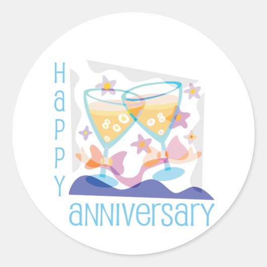 "Happy Anniversary" Champagner-Design Runder Aufkleber (Vorderseite)