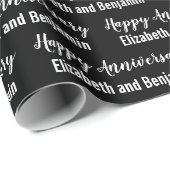 Happy Anniversary Couple's Names Black and White Geschenkpapier (Rolleneckpunkt)