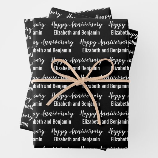 Happy Anniversary Couple's Names Black and White Geschenkpapier Set (Beispiel)