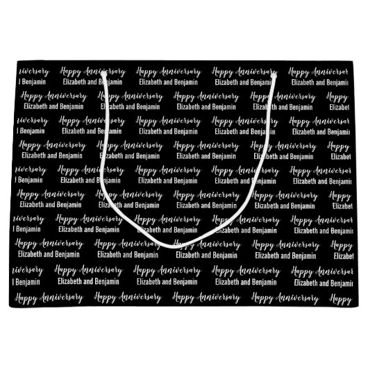 Happy Anniversary Couple's Names Black and White Große Geschenktüte (Vorderseite)