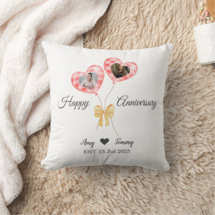 Happy Anniversary - Custom Foto On Red Balloon Kissen