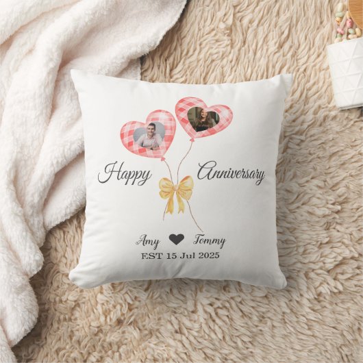 Happy Anniversary - Custom Foto On Red Balloon Kissen (Decke)