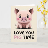 Happy Anniversary Cute Funny Simple Pig Card Karte (Gelbe Blume)
