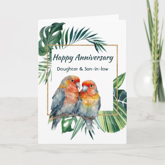 Happy Anniversary Daughter & Son-in-law Parrots Karte (Vorderseite)