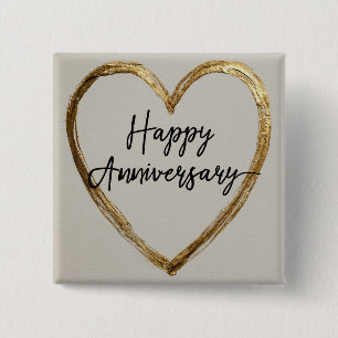 "Happy Anniversary" Design mit Goldenem Herzen Button