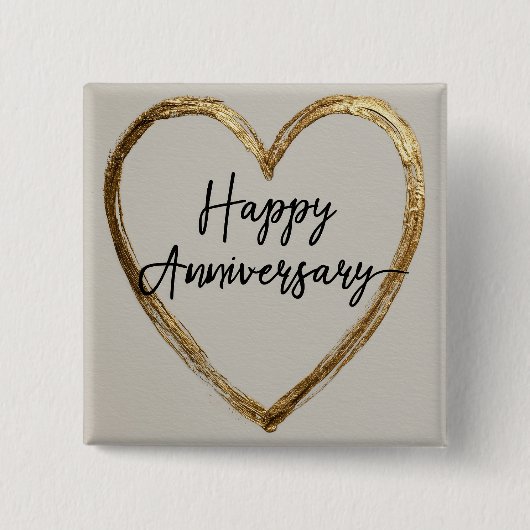 "Happy Anniversary" Design mit Goldenem Herzen Button (Vorderseite)