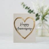 "Happy Anniversary" Design mit Goldenem Herzen Postkarte (Stehend Vorderseite)