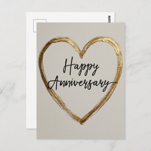 "Happy Anniversary" Design mit Goldenem Herzen Postkarte (Vorne/Hinten)