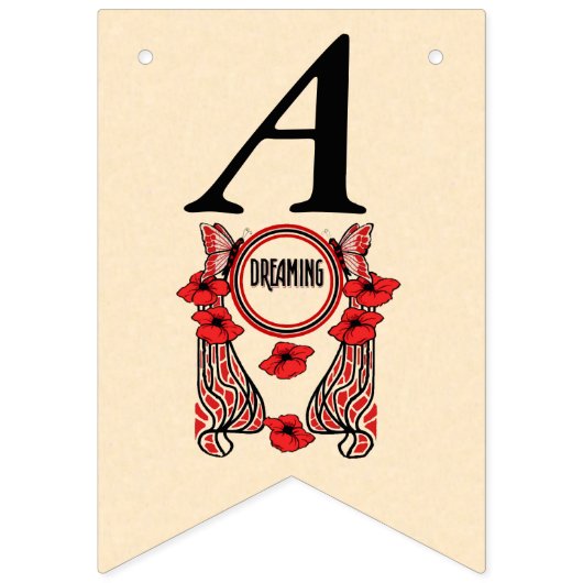 Happy Anniversary Dreaming Rote Blume Schmetterlin Wimpelkette (Zweite Fahne)