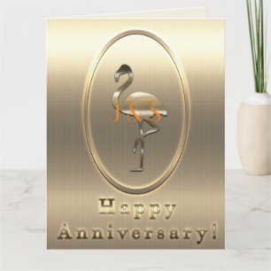Happy Anniversary Flamingo Monogram Karte