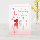 Happy Anniversary for Girlfriend -Heart & Balloons Karte (Gelbe Blume)