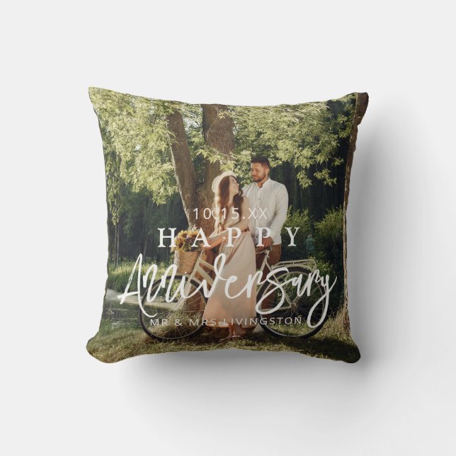Happy Anniversary Foto Custom Throw Pillow Kissen (Vorderseite)
