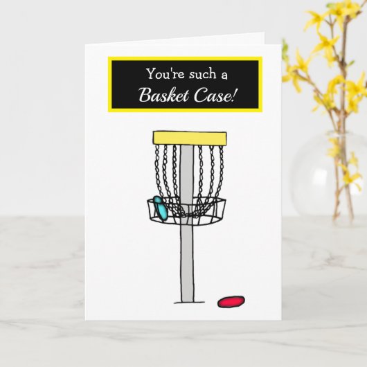 Happy Anniversary, Funny Disk Golfer Basket Case Karte (Gelbe Blume)