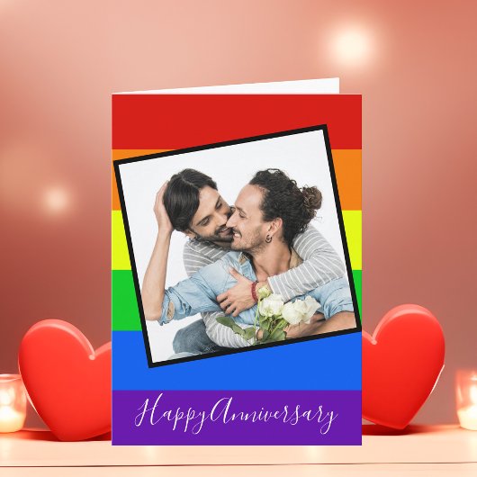 Happy Anniversary Gay Couple Foto Custom Rainbow Karte