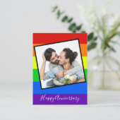 Happy Anniversary Gay Couple Foto Custom Rainbow Postkarte (Stehend Vorderseite)