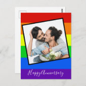 Happy Anniversary Gay Couple Foto Custom Rainbow Postkarte (Vorne/Hinten)