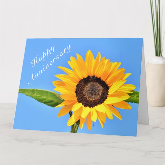Happy Anniversary - Gelbe Sonnenblume auf blauem H Karte (Vorderseite)