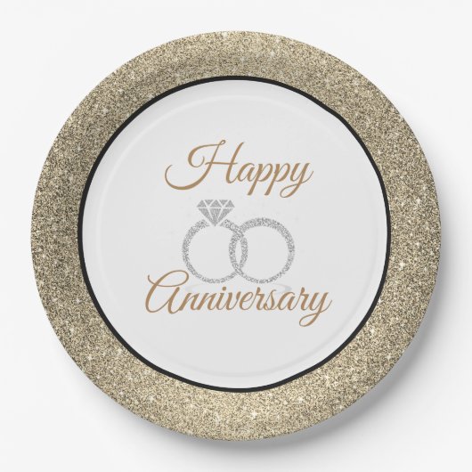 Happy Anniversary Gold Glitzer 9" Paper Teller (Vorderseite)