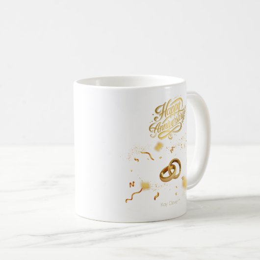 Happy Anniversary Gold Ring Tasse | Kay Clover™ (VorderseiteRechts)