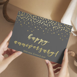 Happy Anniversary - Gold Script & Confetti Postkarte