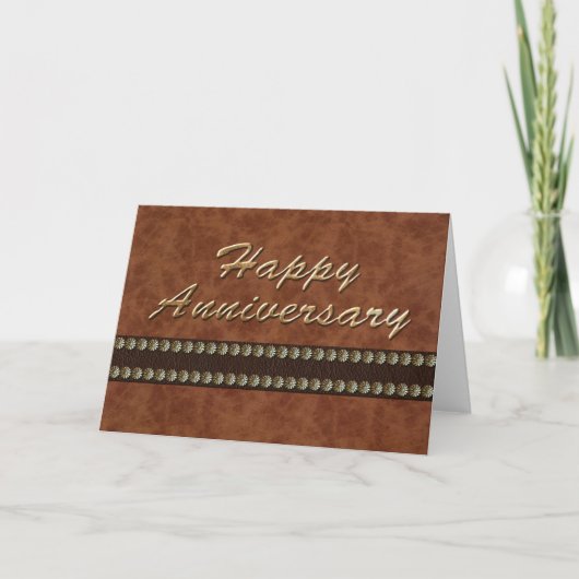 Happy Anniversary - Gold und Leder Card Karte (Vorderseite)
